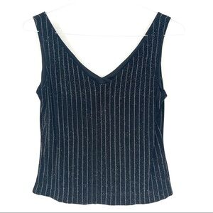XSCAPE Vintage Black & Sparkles Striped Tank Top Blouse